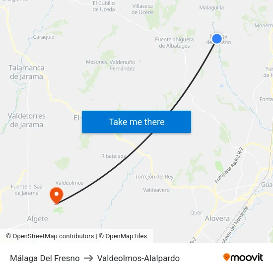 Málaga Del Fresno to Valdeolmos-Alalpardo map