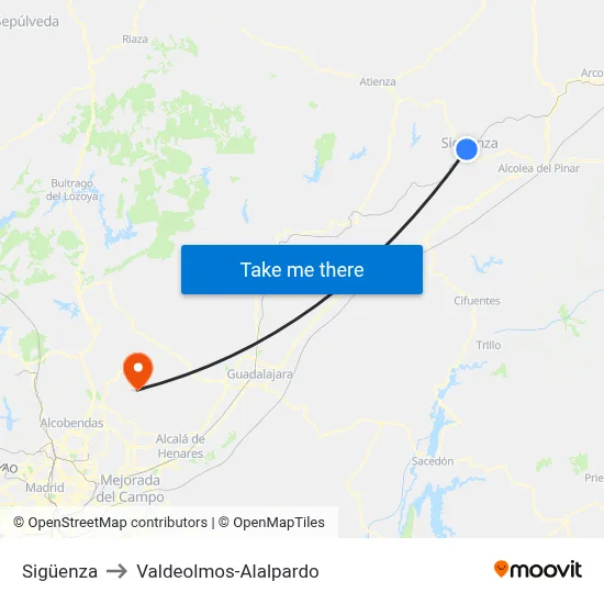 Sigüenza to Valdeolmos-Alalpardo map