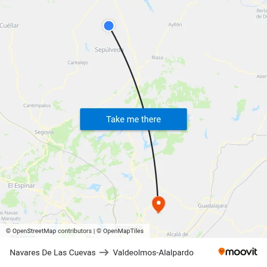 Navares De Las Cuevas to Valdeolmos-Alalpardo map