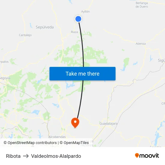Ribota to Valdeolmos-Alalpardo map