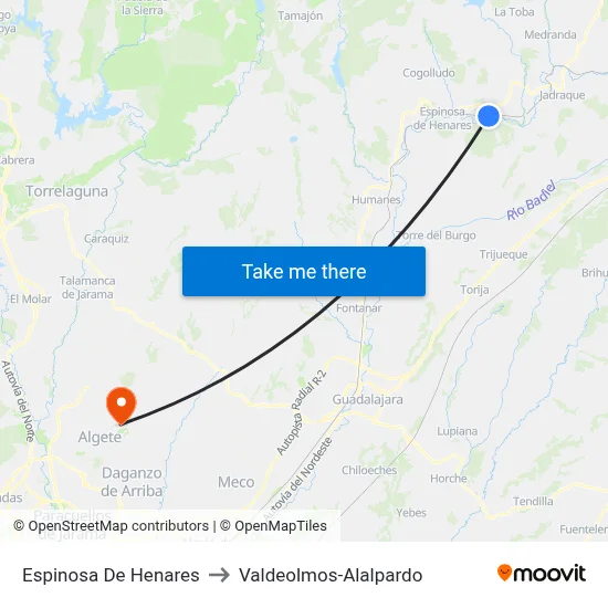 Espinosa De Henares to Valdeolmos-Alalpardo map
