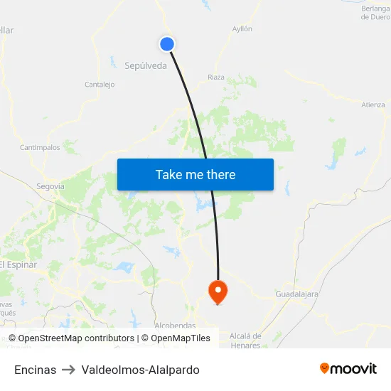 Encinas to Valdeolmos-Alalpardo map
