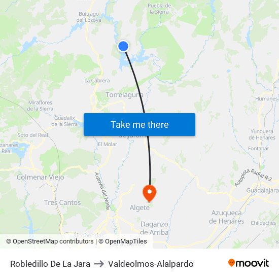 Robledillo De La Jara to Valdeolmos-Alalpardo map