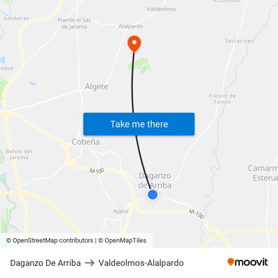 Daganzo De Arriba to Valdeolmos-Alalpardo map