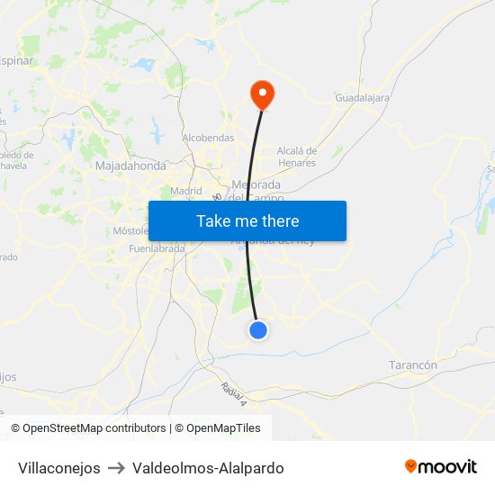 Villaconejos to Valdeolmos-Alalpardo map