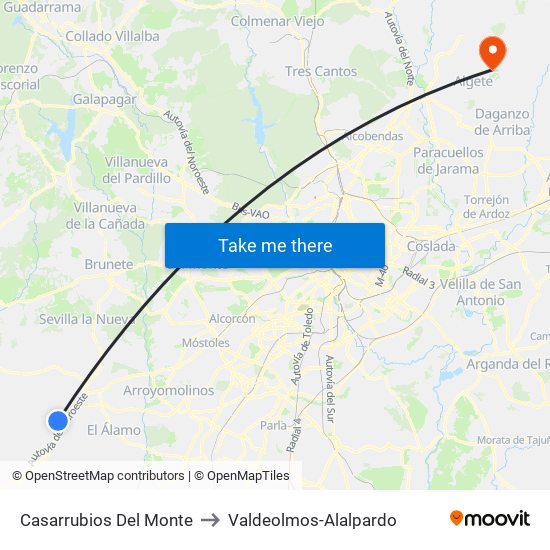 Casarrubios Del Monte to Valdeolmos-Alalpardo map