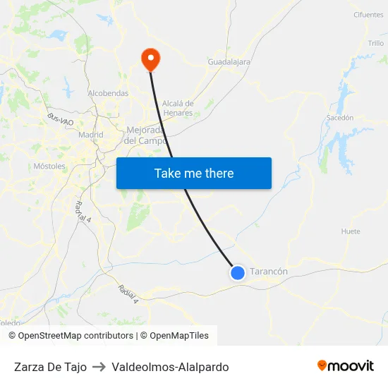 Zarza De Tajo to Valdeolmos-Alalpardo map