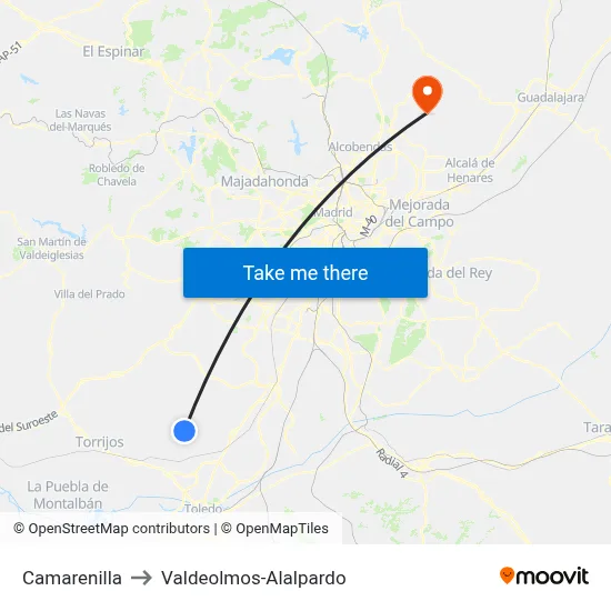 Camarenilla to Valdeolmos-Alalpardo map