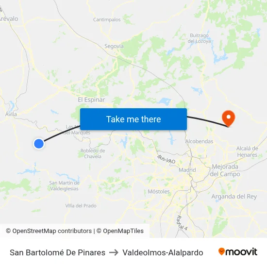 San Bartolomé De Pinares to Valdeolmos-Alalpardo map