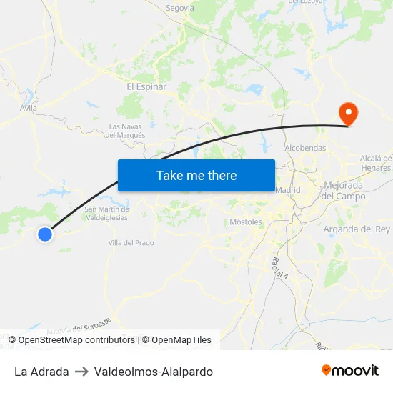 La Adrada to Valdeolmos-Alalpardo map
