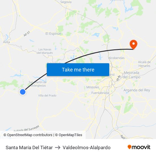 Santa María Del Tiétar to Valdeolmos-Alalpardo map