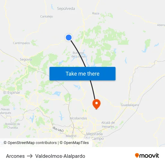 Arcones to Valdeolmos-Alalpardo map