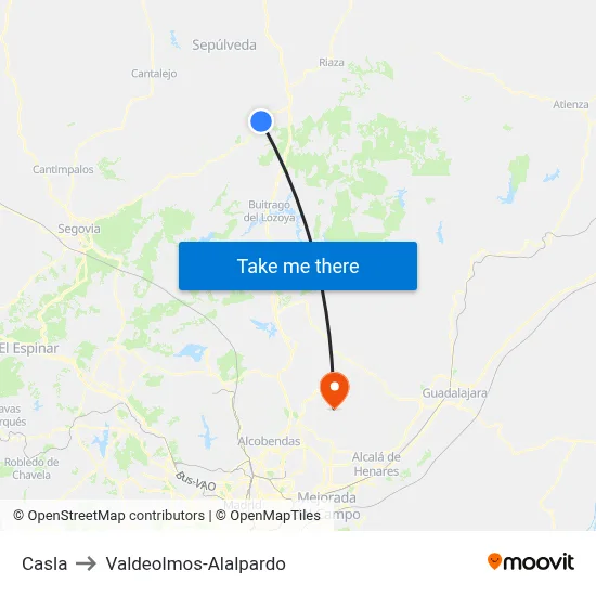 Casla to Valdeolmos-Alalpardo map