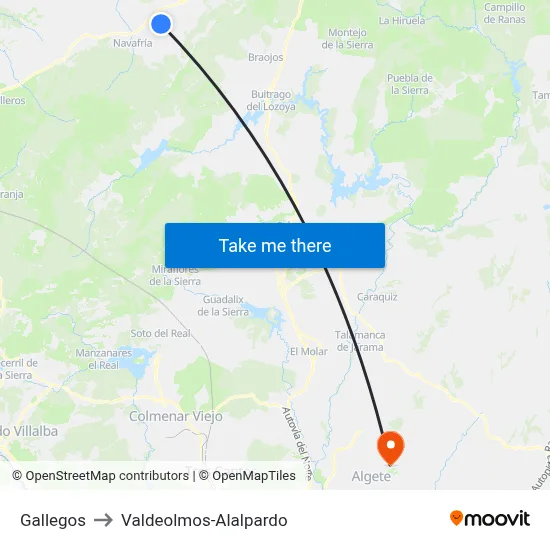 Gallegos to Valdeolmos-Alalpardo map