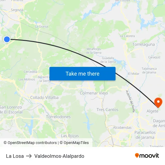 La Losa to Valdeolmos-Alalpardo map