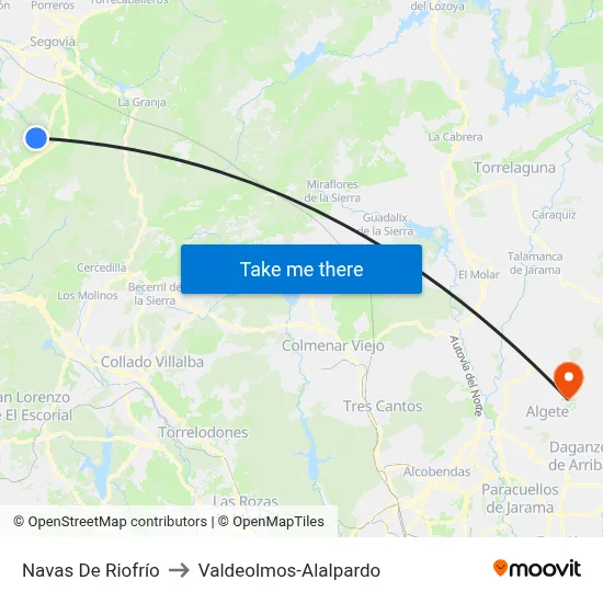 Navas De Riofrío to Valdeolmos-Alalpardo map