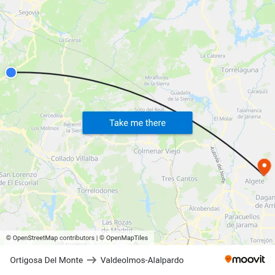 Ortigosa Del Monte to Valdeolmos-Alalpardo map