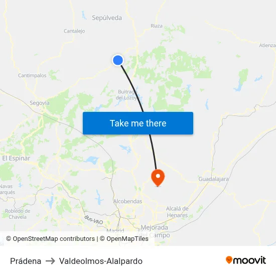 Prádena to Valdeolmos-Alalpardo map