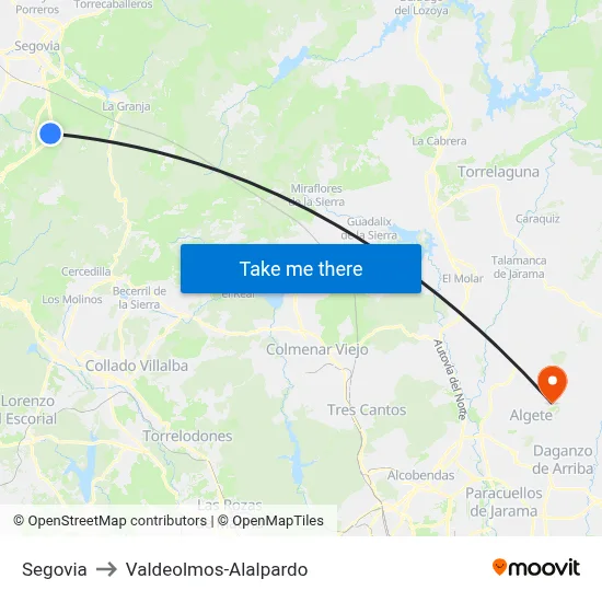 Segovia to Valdeolmos-Alalpardo map