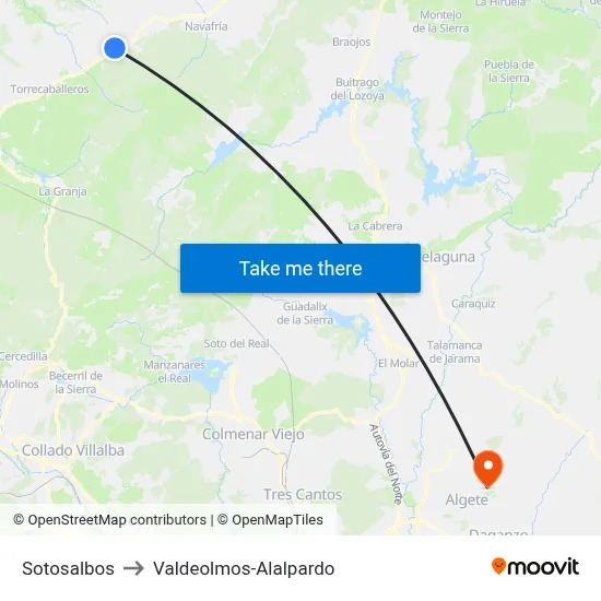 Sotosalbos to Valdeolmos-Alalpardo map