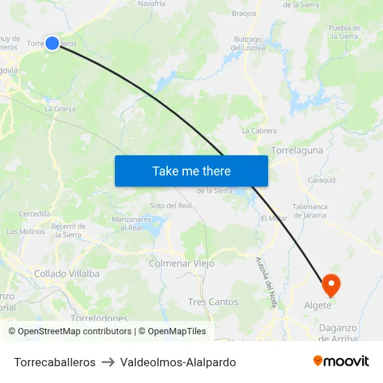 Torrecaballeros to Valdeolmos-Alalpardo map