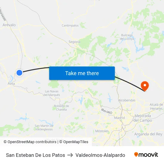 San Esteban De Los Patos to Valdeolmos-Alalpardo map