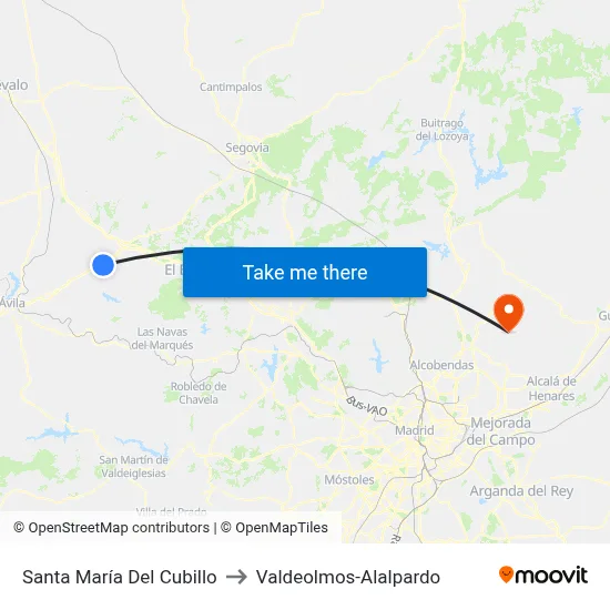 Santa María Del Cubillo to Valdeolmos-Alalpardo map