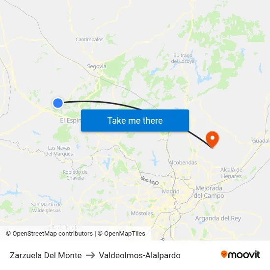 Zarzuela Del Monte to Valdeolmos-Alalpardo map