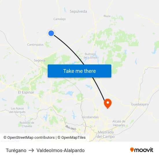 Turégano to Valdeolmos-Alalpardo map