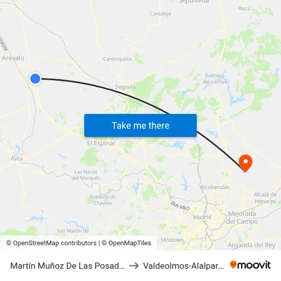 Martín Muñoz De Las Posadas to Valdeolmos-Alalpardo map