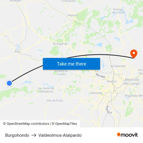Burgohondo to Valdeolmos-Alalpardo map