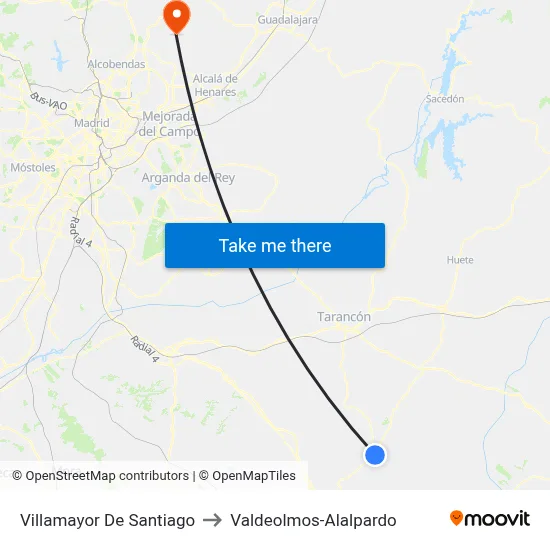 Villamayor De Santiago to Valdeolmos-Alalpardo map