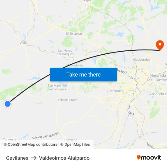 Gavilanes to Valdeolmos-Alalpardo map
