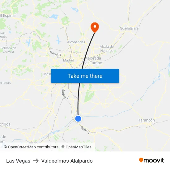 Las Vegas to Valdeolmos-Alalpardo map