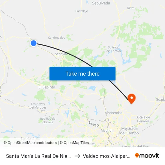Santa María La Real De Nieva to Valdeolmos-Alalpardo map
