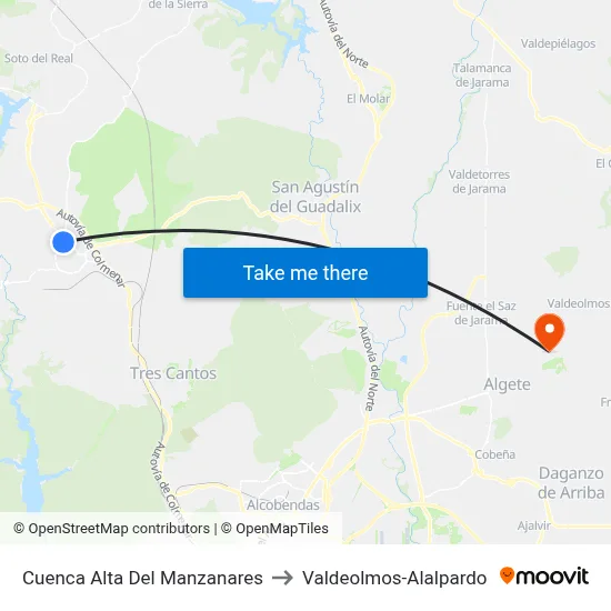 Cuenca Alta Del Manzanares to Valdeolmos-Alalpardo map