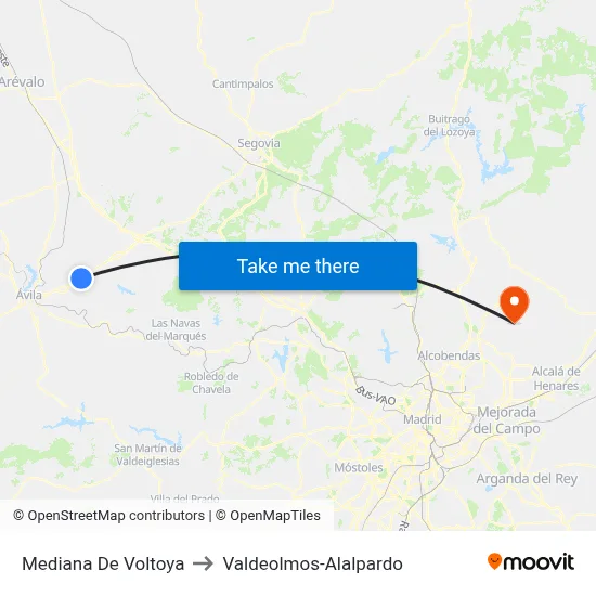 Mediana De Voltoya to Valdeolmos-Alalpardo map