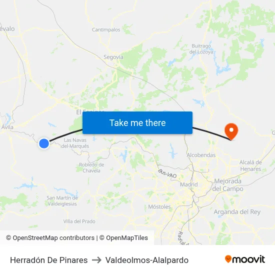 Herradón De Pinares to Valdeolmos-Alalpardo map