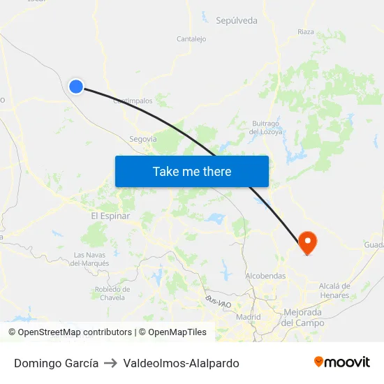 Domingo García to Valdeolmos-Alalpardo map
