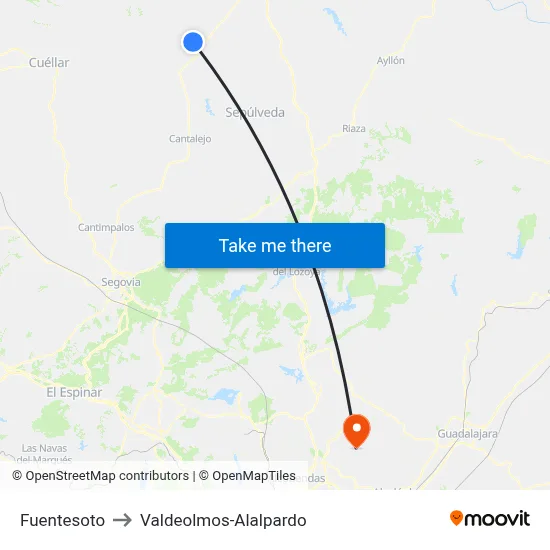 Fuentesoto to Valdeolmos-Alalpardo map