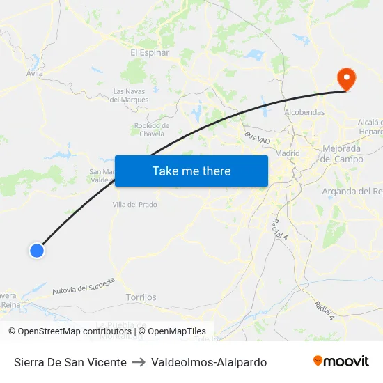 Sierra De San Vicente to Valdeolmos-Alalpardo map