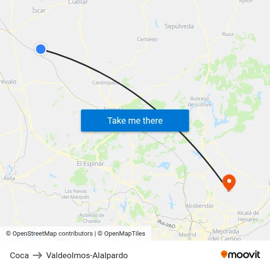 Coca to Valdeolmos-Alalpardo map