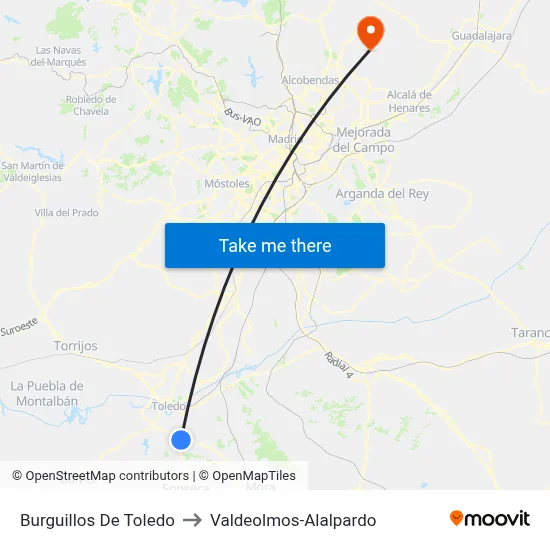 Burguillos De Toledo to Valdeolmos-Alalpardo map