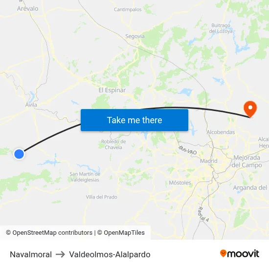Navalmoral to Valdeolmos-Alalpardo map