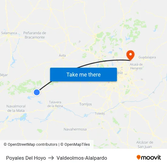 Poyales Del Hoyo to Valdeolmos-Alalpardo map