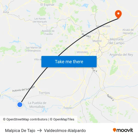 Malpica De Tajo to Valdeolmos-Alalpardo map