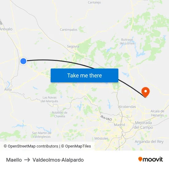 Maello to Valdeolmos-Alalpardo map