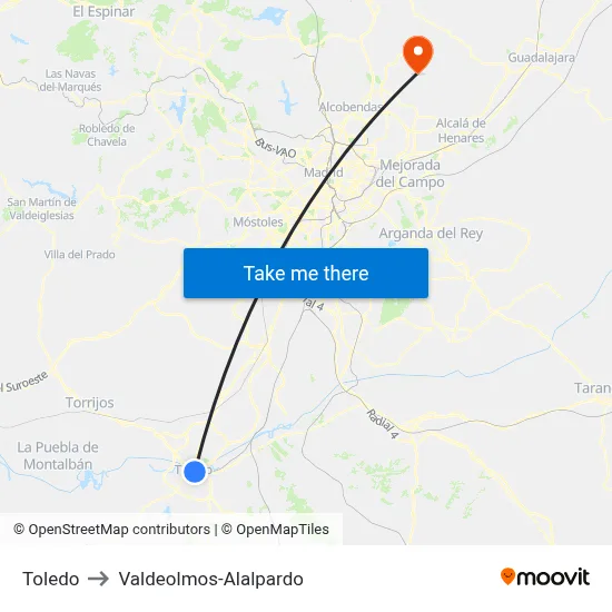 Toledo to Valdeolmos-Alalpardo map