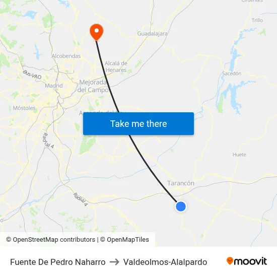 Fuente De Pedro Naharro to Valdeolmos-Alalpardo map