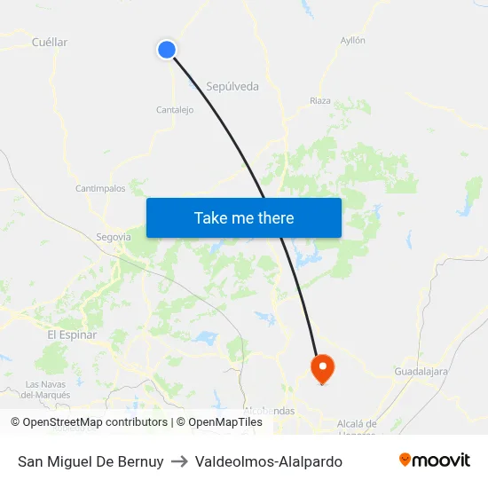San Miguel De Bernuy to Valdeolmos-Alalpardo map